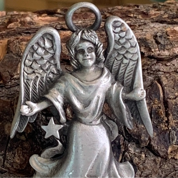 Large Pewter Angel Pendant Ornament Hanging Spiritual Guardian Angels Stars 3.5" - Picture 2 of 14